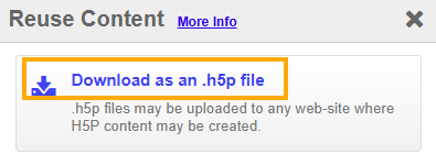 The Reuse Content window with Download as an .h5p file highlighted.